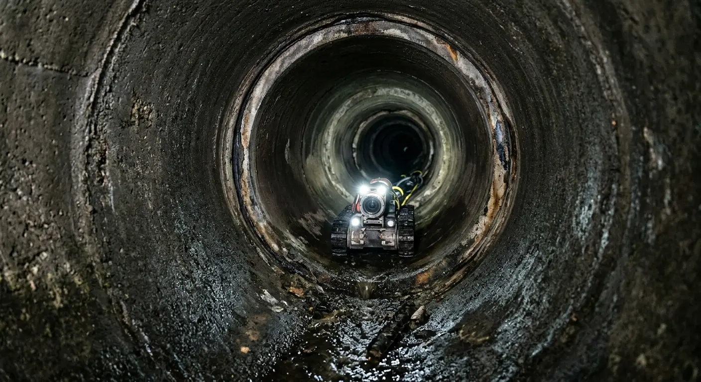 Robotic sewer camera inspecting pipe interior for Sewer Line Repair in Canton
