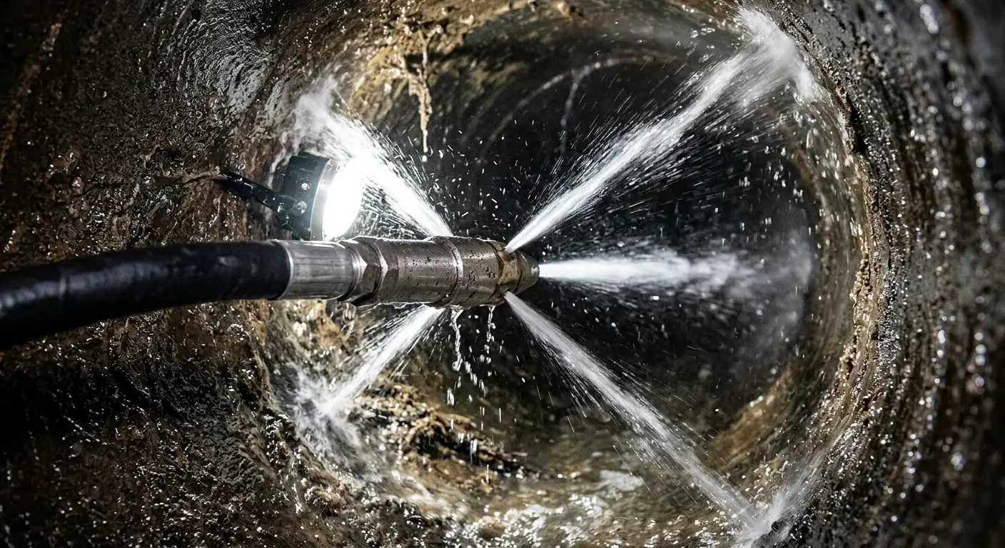 High-pressure hydro jetting nozzle cleaning sewer pipe for Emergency Drain Service in Canton